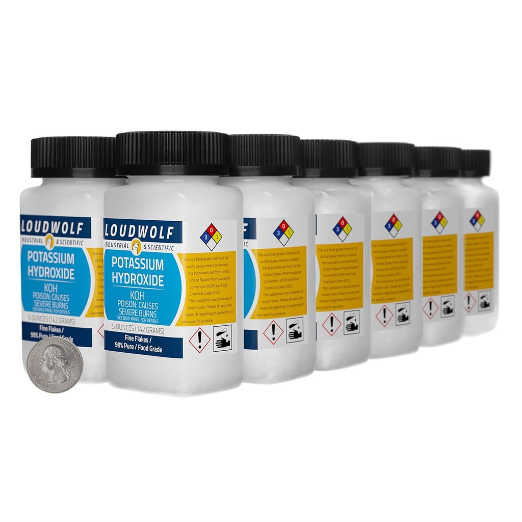 Kaliumhydroxid / 3,8 pund / 12 flaskor / 99% Pure Food Grade / Fina flingor