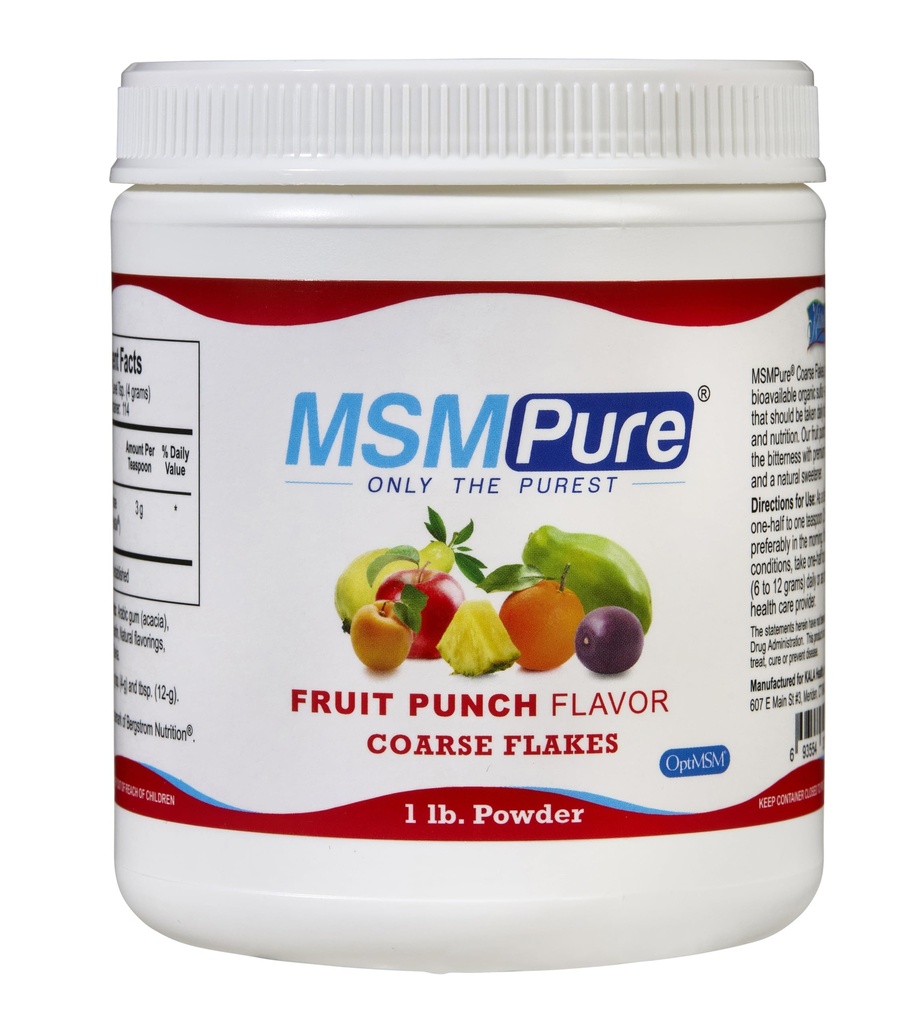 KALA HEALTH MSMPure Fruit Punch smaksatt grov MSM Powder Flakes - Organisk svavel för gemensam flexibilitet, hudutseende och hår och nagelstöd - 1 lb, USA Made, Distilled Crystals