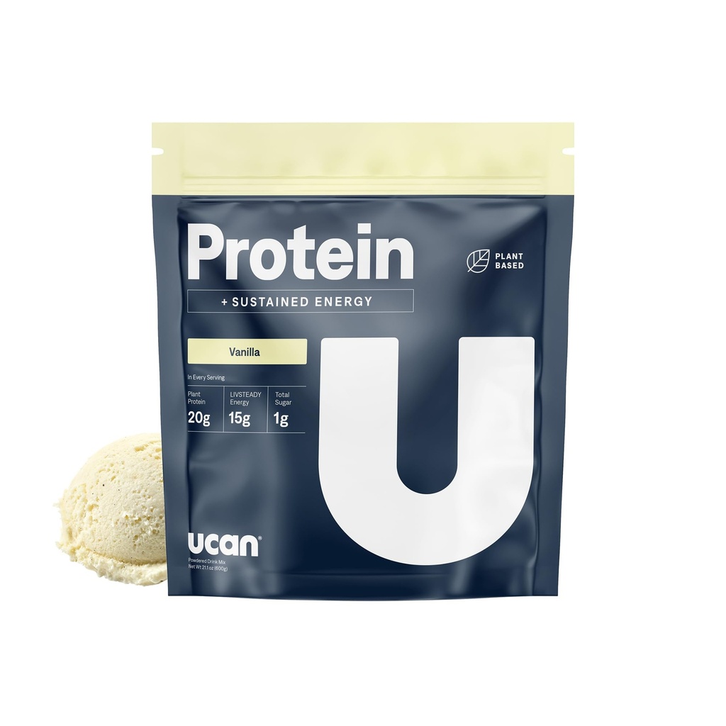 UCAN Energy + Plant Protein Powder - Vegan Plant Based Protein 20g Pea Protein med Amino Acids EAAs & BCCAs - Keto Protein Powder - No Added Sugar, Gluten-Free - Vanilla - 12 Servings