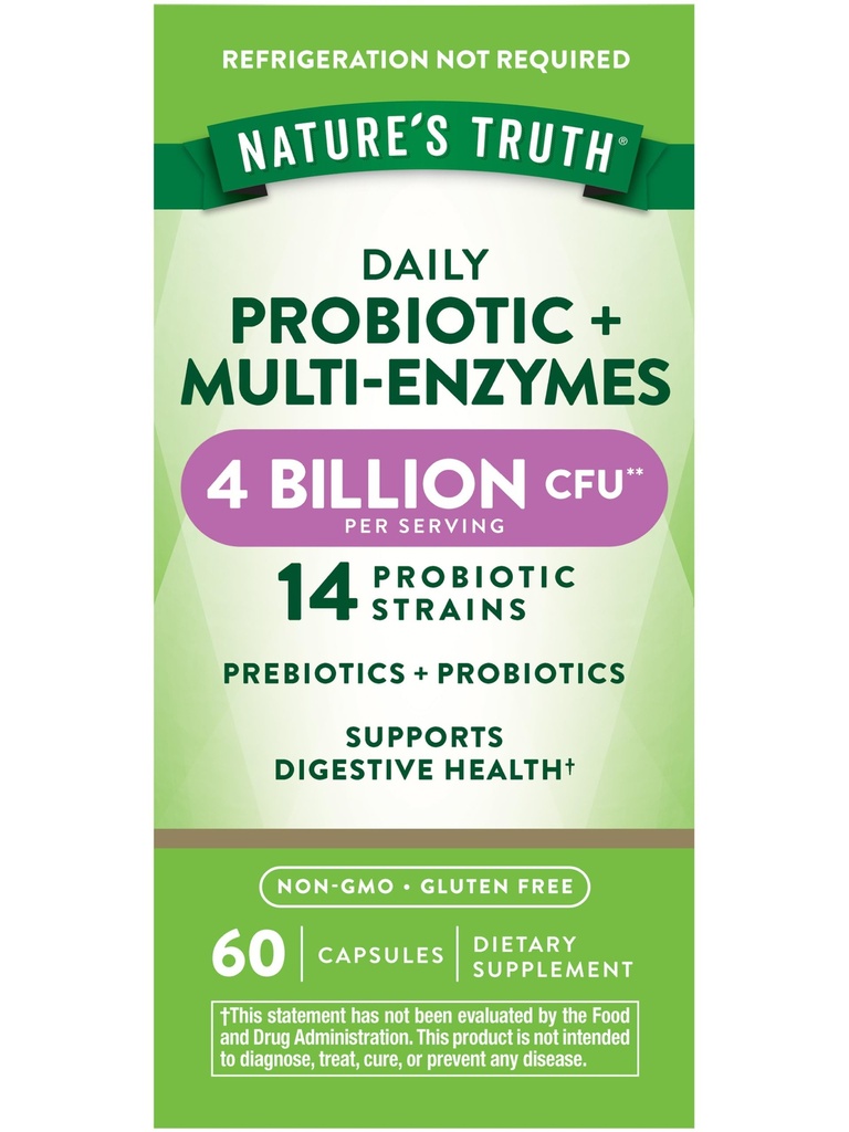 Naturens sanningsprobiotika med enzymer | 60 kapslar | för män och kvinnor | Non-GMO & Gluten Free Digestive Health Supplement