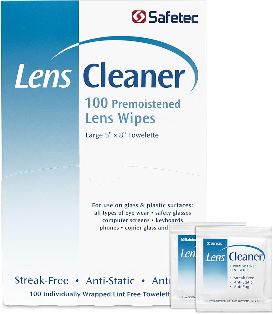 Safetec Lens & Eyeglasses Cleaning Wipes, Pre-Moistened Wipes (2 Pack av 100ct Boxes - 200 rengöringskläder)