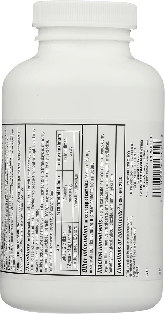 Rite Aid Fiber Therapy Caplets, Calcium Polycarbophil 625mg - 250 greve, laxermedel för förstoppning, fiberpiller för vuxna