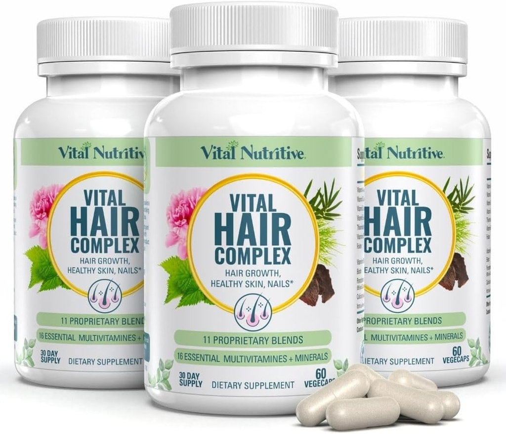 Vital Hair Complex -Hair Growth Vitamins for Women and Men -Biotin & Vitamin B -Hair Growth Supplement for Healthy Hair Skin & Nails -Hormone & Gluten Free -Hair Vitamins för kvinnor