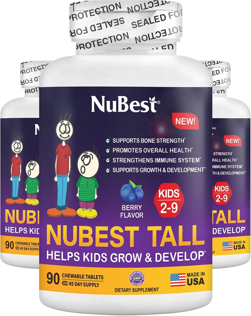 NuBest Tall Kids - Småbarn Vitaminer och Barn Vitaminer för Ålder 2 till 9 - Stöd Ben Styrka, Övergripande Hälsa och immunitet - Djurformar - 270 Tabletter Tabletter Tabletter | Pack 3