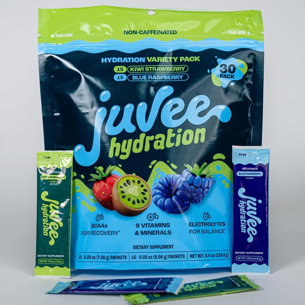 Juvee Hydration - Zero Sugar, koffeinfri, elektrolyter, BCAA, vitaminer och mineraler - 15 kalorier, glutenfri, Vegan, icke-GMO - Variety Pack - 30 greve