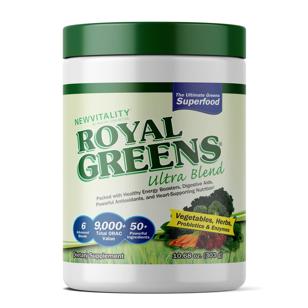 Ny Vitality Royal Greens Superfood Powder | Hälsosam Veggie Powder med Probiotika, Enzymer, Antioxidanter, Wheat Grass & Greens 10.75oz (30 Day Supply)