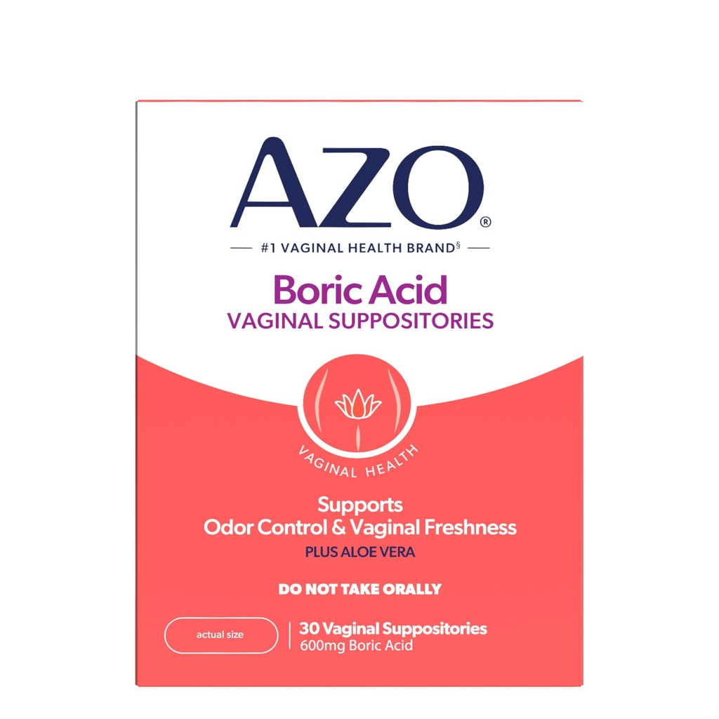 AZO® Boric Acid Vaginal Suppositories, hjälper till att stödja luktkontroll och intim hälsa med kliniskt Studerad Boric Acid, Non-GMO, 30 Count