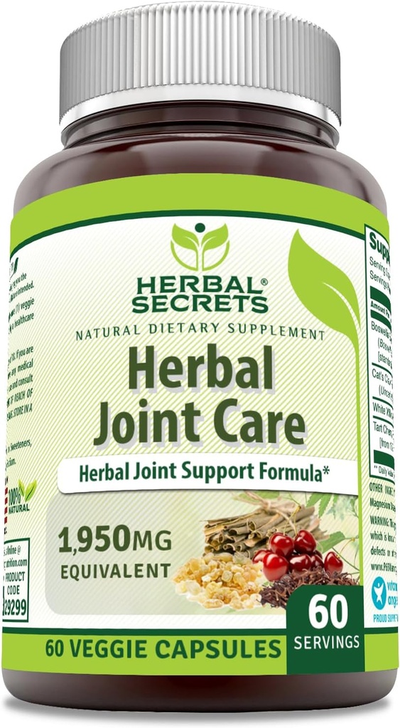 Herbal Secrets Joint Care 1950 Mg per serveringstillägg | Veggie Capsule | Innehåller Boswellia Extract, White Willow, Cats Claw & Tart Cherry Powder | Made in USA (1 Pack, 60 Count)