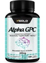 Alpha GPC Choline Supplement 600mg, 99% + Högre renad, hög biotillgänglig källa av kolin,180 Veggie kapslar, kognitiv förstärkare Nootropic, stöder minne och hjärnfunktion, ökar fokus och humör
