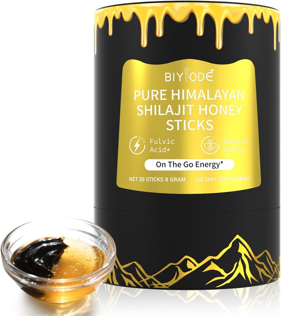 Himalaya Pure Shilajit Sticks med organisk honung, Saffron lätt att konsumera Shilajit 30 Sticks för energiökning Immune 85+ Spår Mineraler 75% + Fulvic Acid 30 Dag Supply