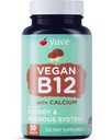 Yuve Vegan B12 med kalcium för maximal absorbption - aktiv energi och centralt nervsystemstöd - 1000mcg kobolamin vitamin B 12 - Naturlig, icke-GMO, glutenfri, sockerfri - 30 flikar