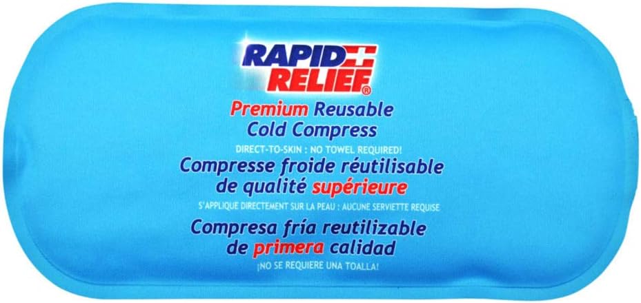 Rapid Relief Reusable Gel Cold Compress - Soft Fabric Cold Pack för skador, första hjälpen, Sprains, huvudvärk, muskelvärk och smärtlindring 5 "x 11" Small