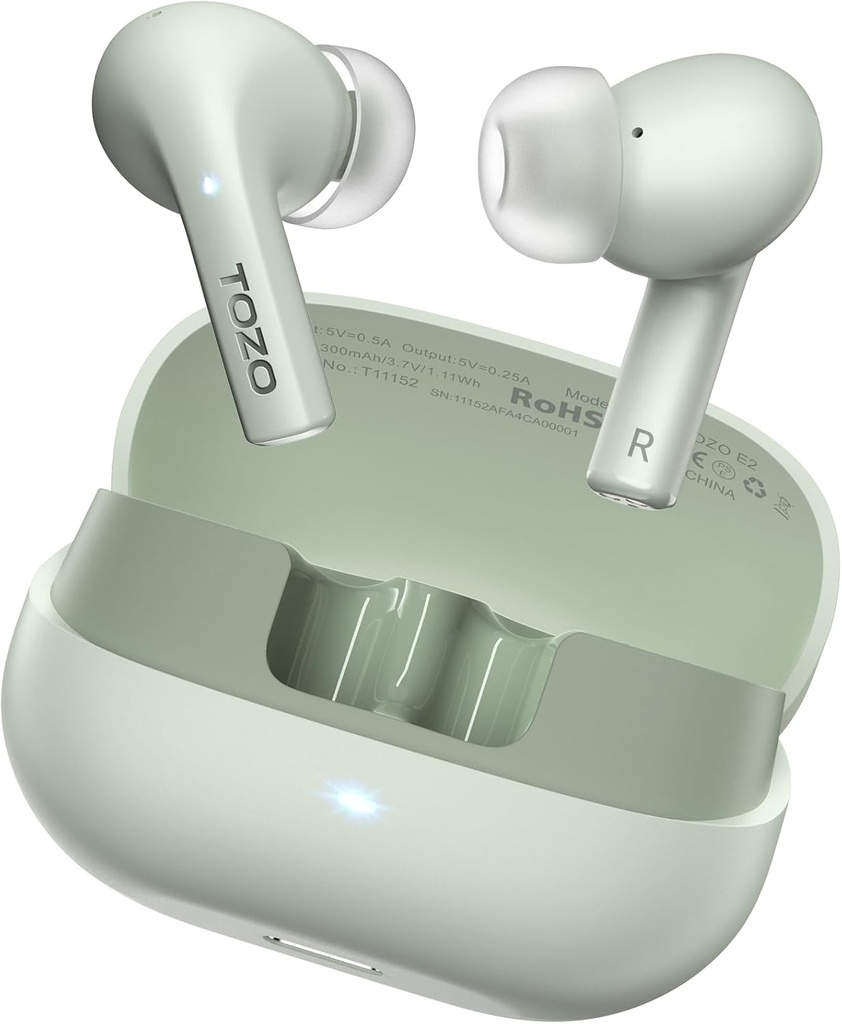 TOZO E2 Wireless Earbuds with 2 Mics AI Call Noise Cancellation, 10mm Drivers with Powerful Bass, App Customize 32 EQs, 30H Playtime, Bluetooth 5.3 Ear Buds, Comfort Fit in-Ear Headphones