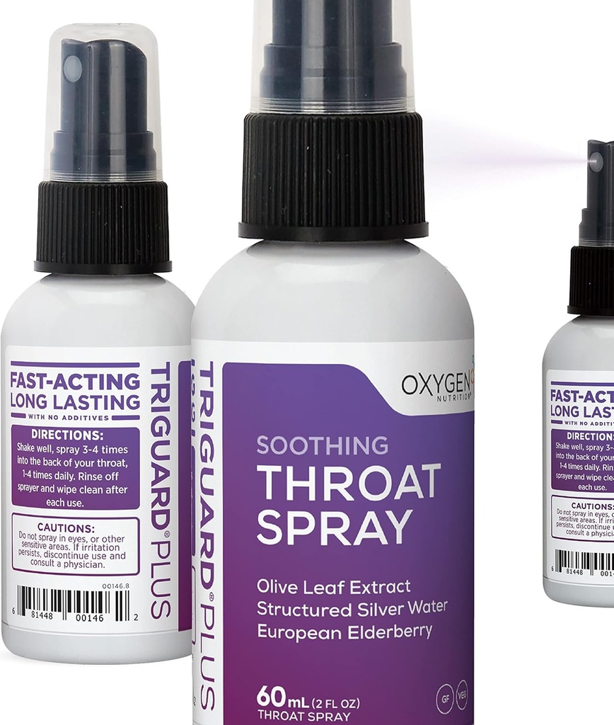 TriGuard Plus Throat Spray | Elderberry Extract, Olive Leaf Extract och Colloidal Silver Water 3-i-1 Immune Support Throat Spray | Kraftfull Immune System Booster | Stor smak, 2oz, Made in USA