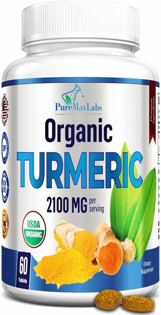 Organisk gurkmeja - 2100mg USDA Organisk gurkmeja Curcumin med svartpeppar, Vegan - 60 tabletter