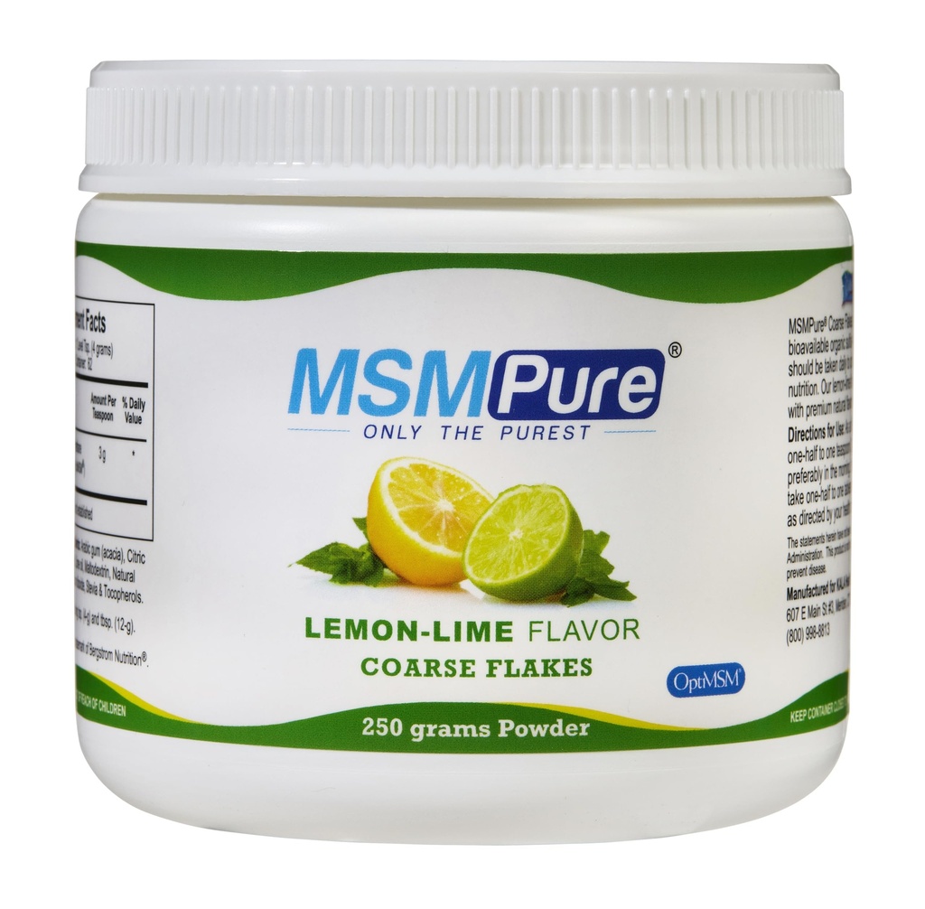 KALA HEALTH MSMPure Lemon Lime smaksatt grov MSM Powder Flakes - Organisk svavel för gemensam flexibilitet, hud utseende och hår och nagelstöd - 8,8 oz, USA Made, Distilled Crystals