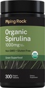 Piping Rock Organic Spirulina | 1000mg | 300 tabletter | Arthrospira Platensis | Vegetarian, icke-GMO, Gluten fri tillägg