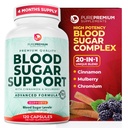 PurePremium Normal Blood Sugar Support Supplement - 20 aktiva ingredienser Komplex för att stödja blodsockernivåer Redan i Normal Range - med Cinnamon, Bitter Melon, Chromium, Mulberry - 120ct