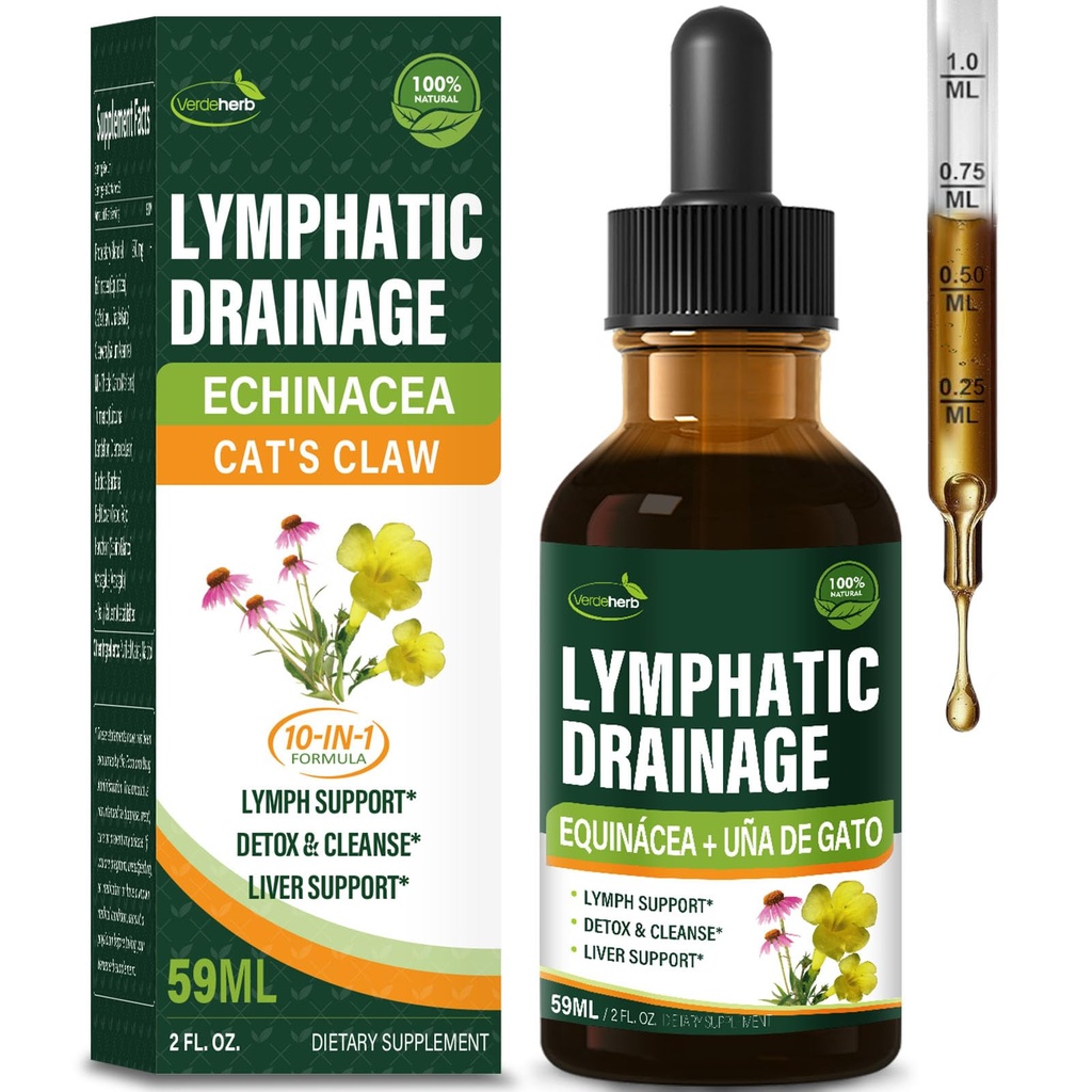 Cleavers Lymphatic Drainage Drops Förbättrar Lymph System Detox Cleanse, Echinacea, Milk Thistle, Cats Claw, Turmeric, Dandelion, Burdock Immune Support Supplement. 2oz