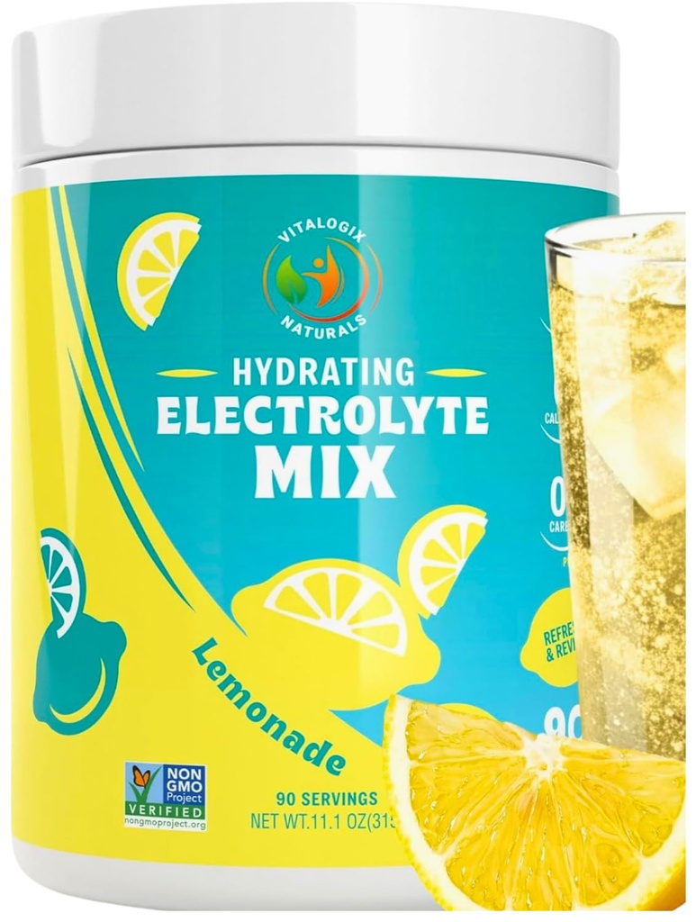 Elektrolytpulver - Zero Sugar Lemon Hydration Mix | 90 portioner | Keto, Vegan, Gluten-Free | Naturliga elektrolyter för muskelåterhämtning, energi och immunstöd | Electrolyte Drink för kvinnor
