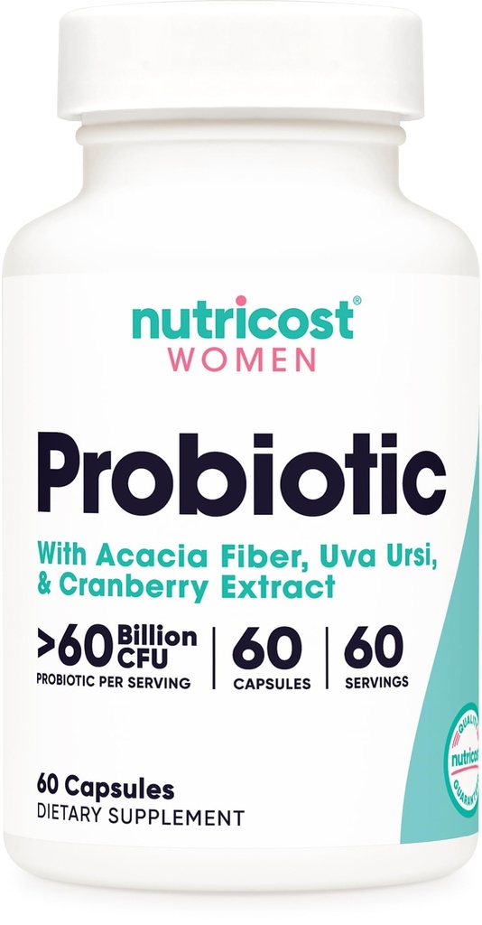 Nutricost Probiotic för kvinnor 60 miljarder CFU, 60 kapslar, komplex med Acacia Fiber, Uva Ursi, & Cranberry Extract - Non-GMO & Gluten Free