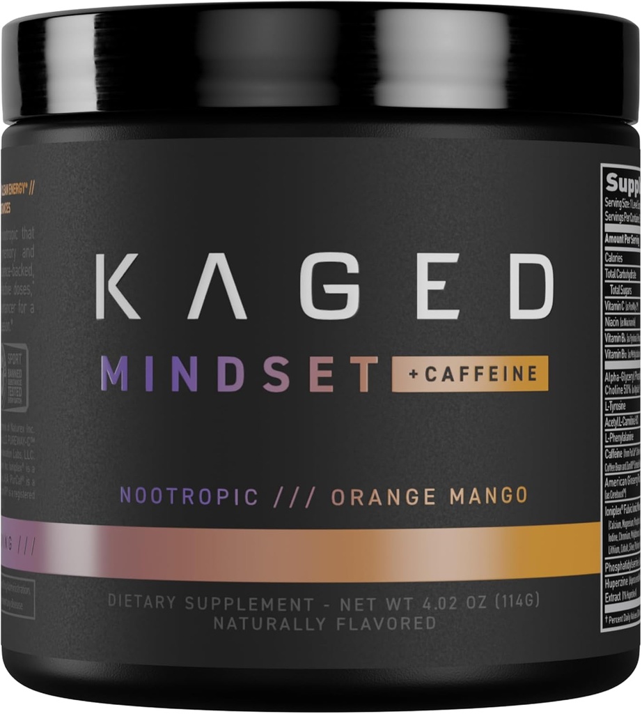 Kaged Nootropic Formel, Mindset, Focus och Productivity Supplement, Pure Caffeine, Förbättrar minne, humör, klarhet, 30 portioner