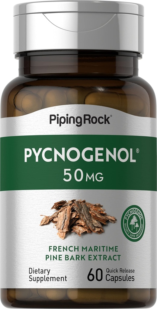 Piping Rock Pycnogenol Supplement | 50 mg | 60 kapslar | French Maritime Pine Bark Extract | Pinus Pinaster för män och kvinnor | Non-GMO, Gluten Free