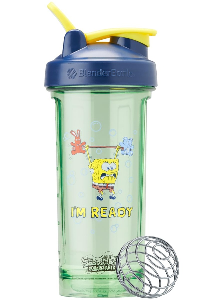 BlenderBottle Spongebob Shaker Bottle Pro Series Perfekt för Protein Shakes och Pre Workout, 28-Ounce, Blue, Im Ready!