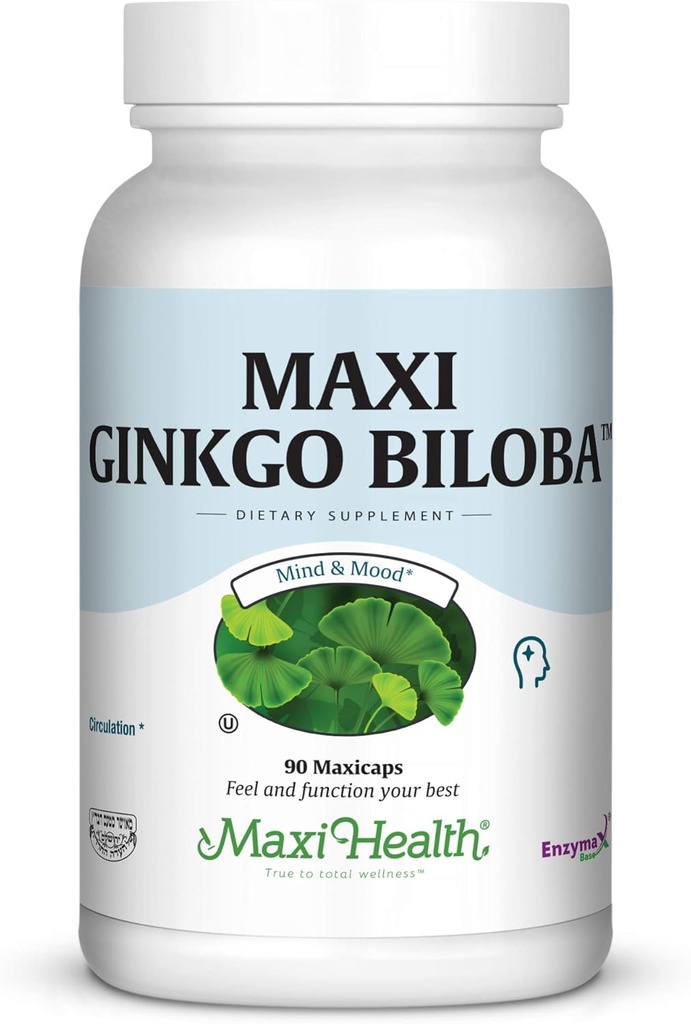Maxi Health Ginkgo Biloba - Brain and Circulation Formel - 90 kapslar - Kosher (QGB)