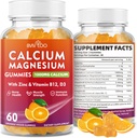 Calcium Gummies 1000mg med vitamin D3 K2 & B Complex, kalium, kalcium Magnesium Zink Gummies för ben, muskel, humör och immunitet - Orange Flavor 60 Gummies