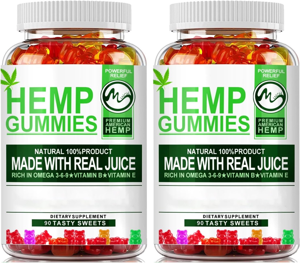 (2 Pack) Hampa Gummies - 90PCS Stress Relief Fruity Gummy Björn med hampolja