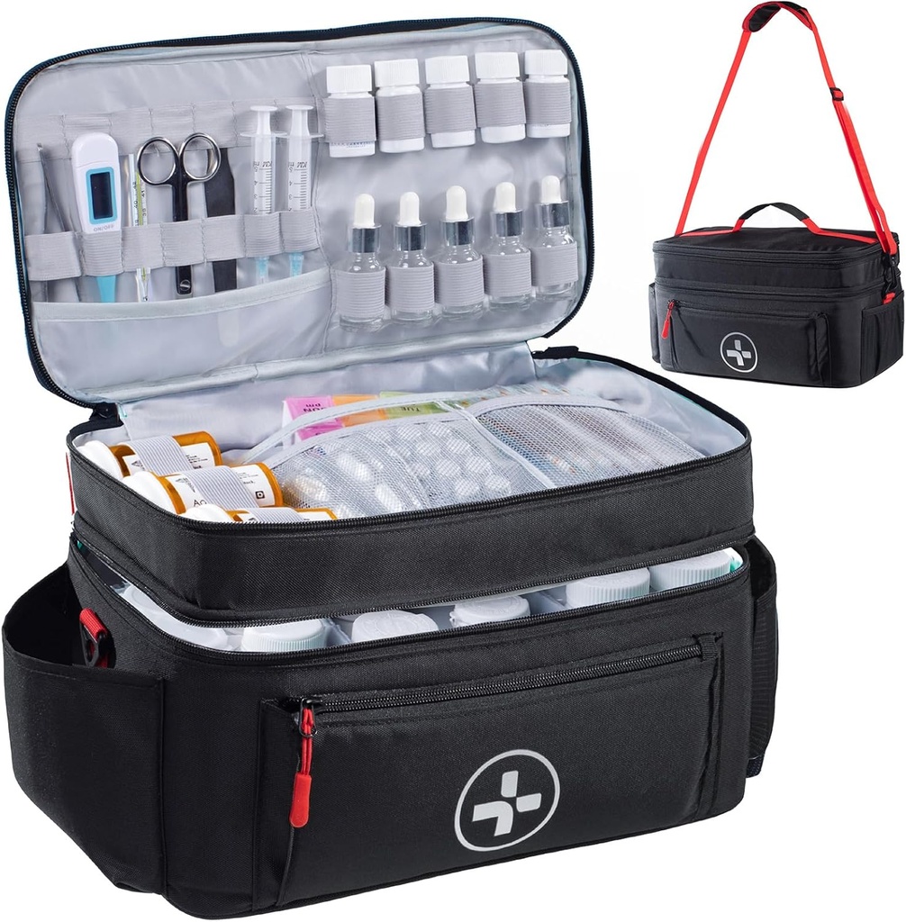 BAGSFY Travel Medicine Bag Organizer, Medical Bag Empty, Pill Bottle Organizer för hem, Stor Medication Storage, Travel Carrying Case First Aid Kit Bags Empty, Emergency Kit.