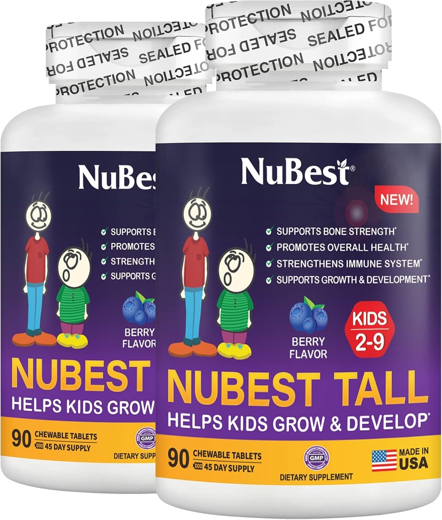 NuBest Tall Kids - Småbarn Vitaminer och Barn Vitaminer för Ålder 2 till 9 - Stöd Ben Styrka, Övergripande Hälsa och immunitet - Djurformar - 180 tuggbara Berry tabletter | Pack 2