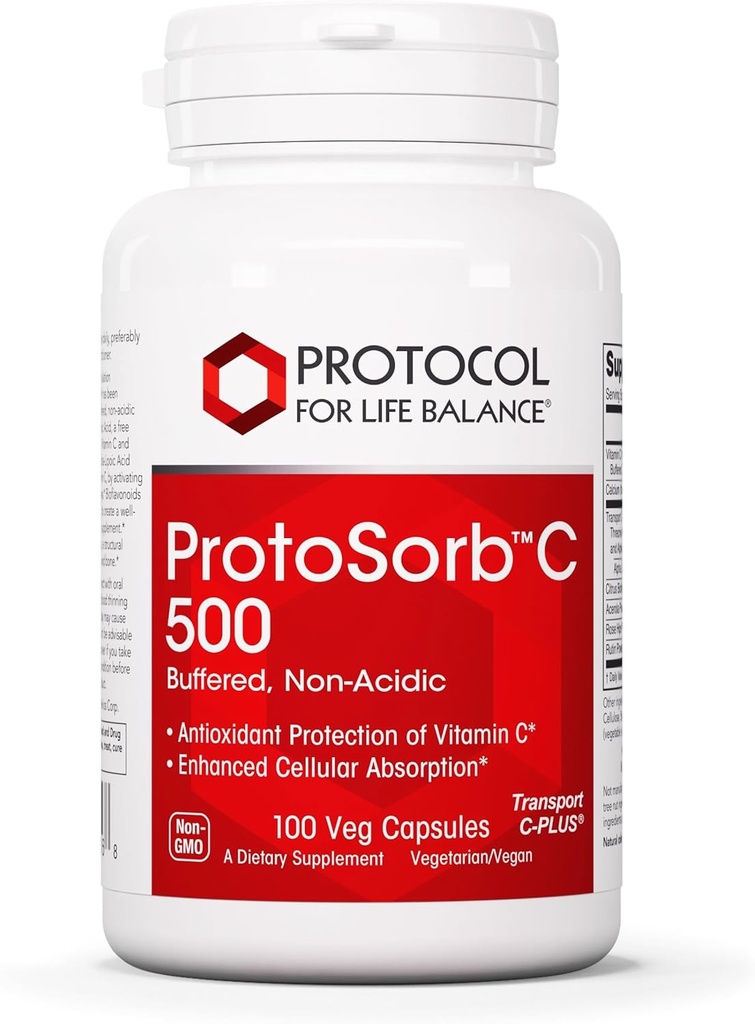 Protosorb C 500 - Högt absorberbart vitamin C - för immunsystem och benhälsotillskott * - med Alpha-Lipoic Acid - Buffered, Non-Acidic Vitamin C - 100 Veg Caps