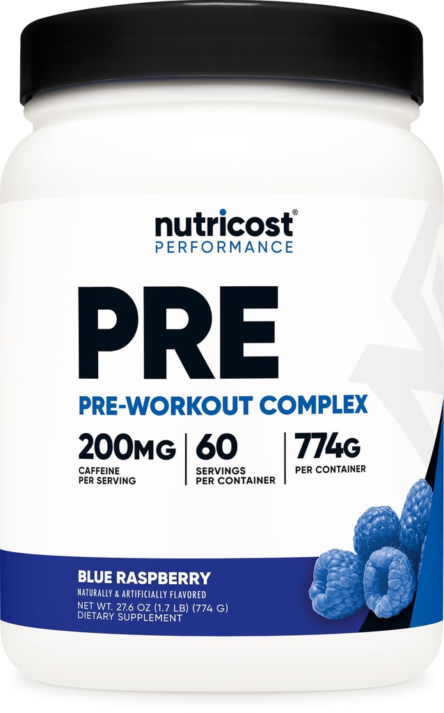 Nutricost Pre-Workout Komplexpulver (60 portioner, blå hallon) - Pre-Workout Supplement med Beta-Alanine, Taurin & Amino syror