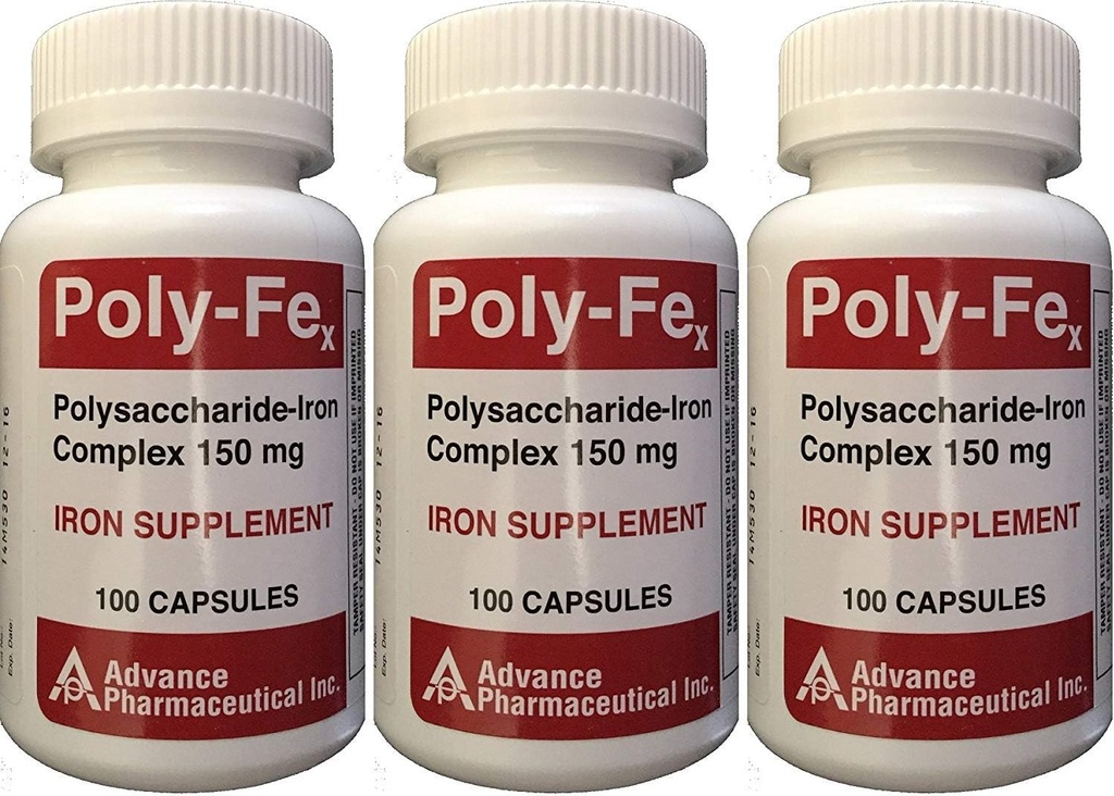 Polysackarid järnkomplex 150 mg kapslar järntillskott 100 kapslar per flaskförpackning med 3 Total 300 kapslar