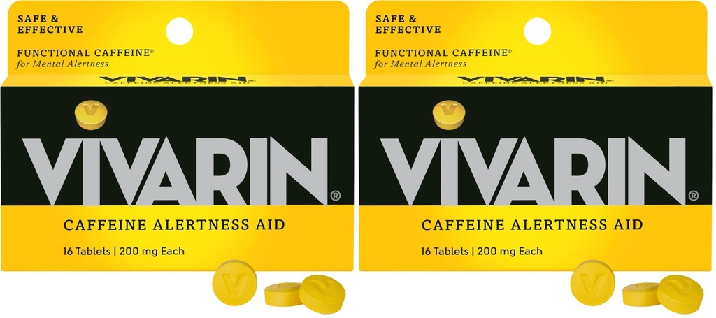 Vivarin, koffeinpiller, 200mg koffein per dos, säkert och effektivt hjälper dig att hålla dig vaken, ingen socker, kalorier eller dolda ingredienser, energiförsörjning, 16 tabletter (Pack of 2)