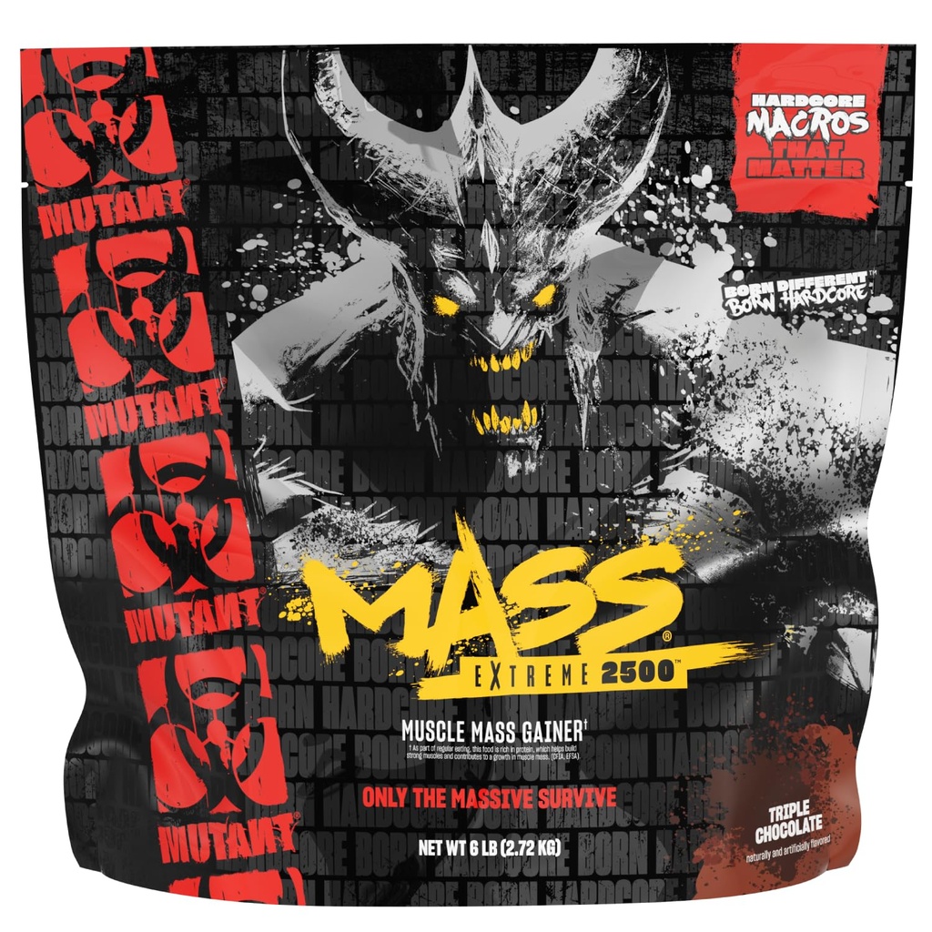 Mutant Mass Extreme Gainer - Whey Protein Powder - Bygg muskelstorlek och styrka - Hög Density Clean Calories (Triple Chocolate, 6 lbs)