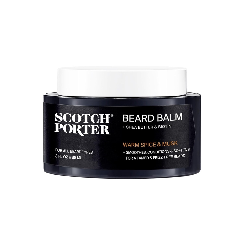Scotch Porter Conditioning Beard Balm – Smooth, Shape, Moisturize & Soften Coarse, Dry Facial Hair while Encouraging Growth for a Fuller/Healthier-Looking Beard – Original Scent, 3 oz. Jar