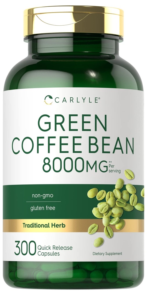 Carlyle Green Coffee Bean Extract | 8000 mg | 300 kapslar | Icke-GMO och Gluten Free Formel | Traditionell Herb Supplement