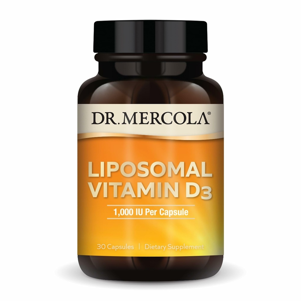 Dr Mercola Liposomal Vitamin D3 - Stöder hjärta, ben och immun hälsa - 1000 IE Per Servering - Non-GMO, Soy Free & Gluten Free - 30 kapslar (30 portioner)