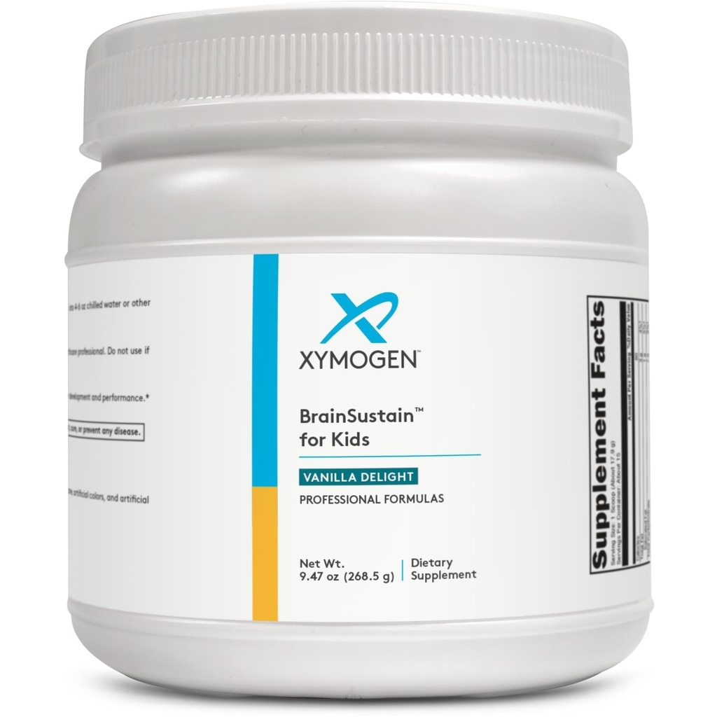 XYMOGEN BrainSustain for Kids - N-Acetyl-L-Cysteine, Alpha Lipoic Acid och DHA for Kids Focus Support - Brain Supplements for Memory and Focus - Non-GMO, Gluten, Soy + Dairy-Free (9,47 oz)