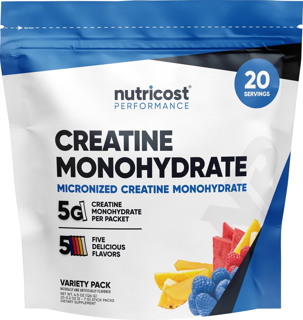 Nutricost Creatine Monohydrate Powder (Variety Stickpacks) 20 Servings