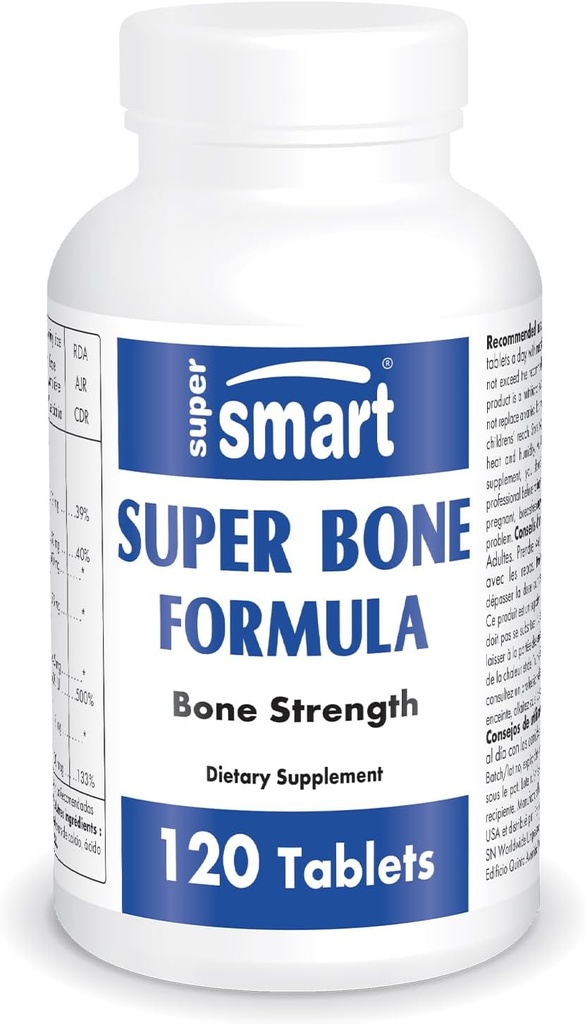 SuperSmart - Super Bone Formel (Advanced Complex) - med Calcium, Magnesium, Vitamin K2, D3 & Strontium Supplement | Non-GMO & Gluten Free - 120 Tabletter