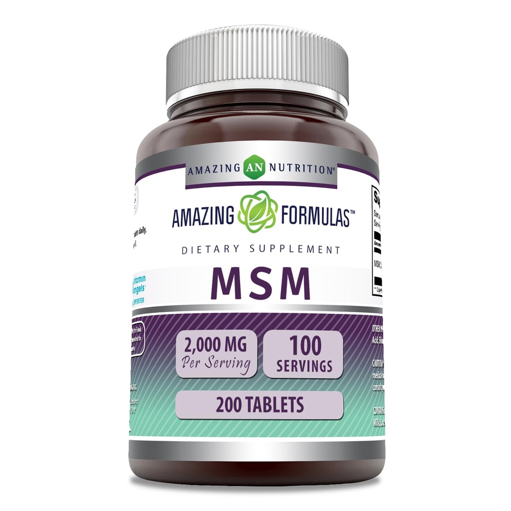 Fantastiska formler MSM (Methylsulfonylmetan) Supplement | 1000 Mg Per Servering | 200 tabletter | Non-GMO | Gluten Free | Made in USA