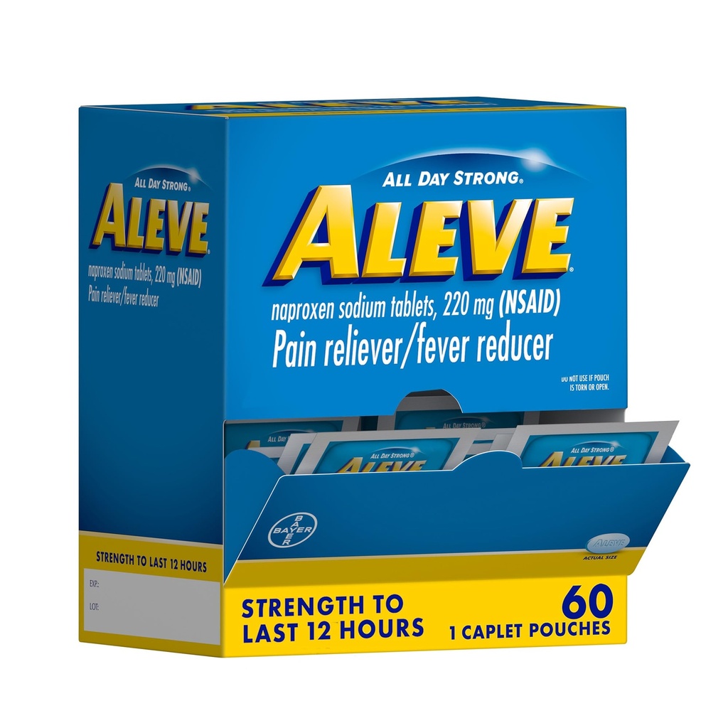 Aleve Pain Reliever & Fever Reducer Naproxen Sodium Caplets, Body and Arthritis Pain Reliever, Medicine for Adults and Children Ages 12 and Up, 60 Individuella påsar