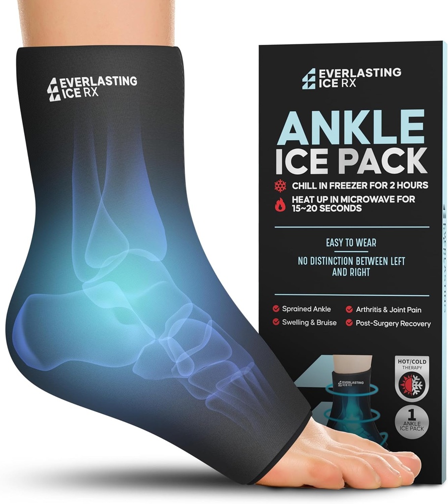 Ankle Ice Pack Wrap för Swelling, Återanvändbar Foot Ice Pack Wrap - Cold Compression Therapy for Pain Relief, Plantar Fasciitis, Sprained Ankles, Achilles Tendonitis Relief