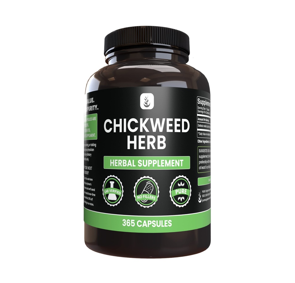 PURE ORIGINAL INGREDIENTS Chickweed Herb, (365 kapslar), No Magnesium eller Rice Fillers, Always Pure, Lab Verified