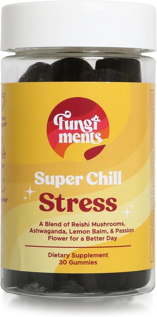 Fungiments Super Chill - Mushroom Supplement - Reishi Mushroom, Ashwagandha, Cortizol, L-Theanine, Passion Flower - Mindre stress och bättre sömn (30 Mushroom Gummies)