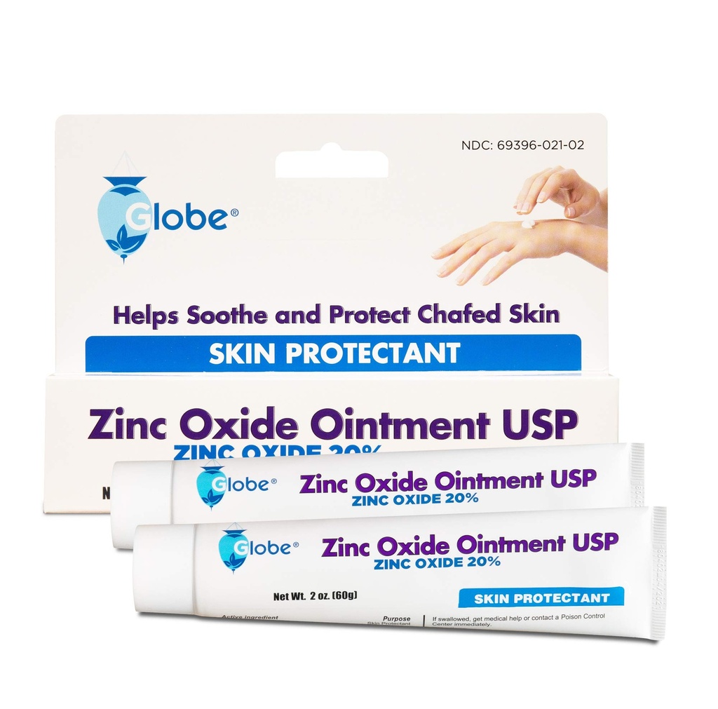 (2 Pack) Globe Zink Oxide Ointment 20%, 2 Ounce Tube (Total 4 oz) Avancerad hudskydd, för blöja Rash, lättnad från gift Ivy, Sumac & Oak, Skyddar från våthet, Skyddar Chafed Skin